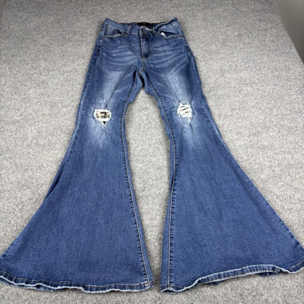 Lucky & Blessed Flared Jeans Women's 6 Bell Bottoms Distressed Leopard Print EUC
